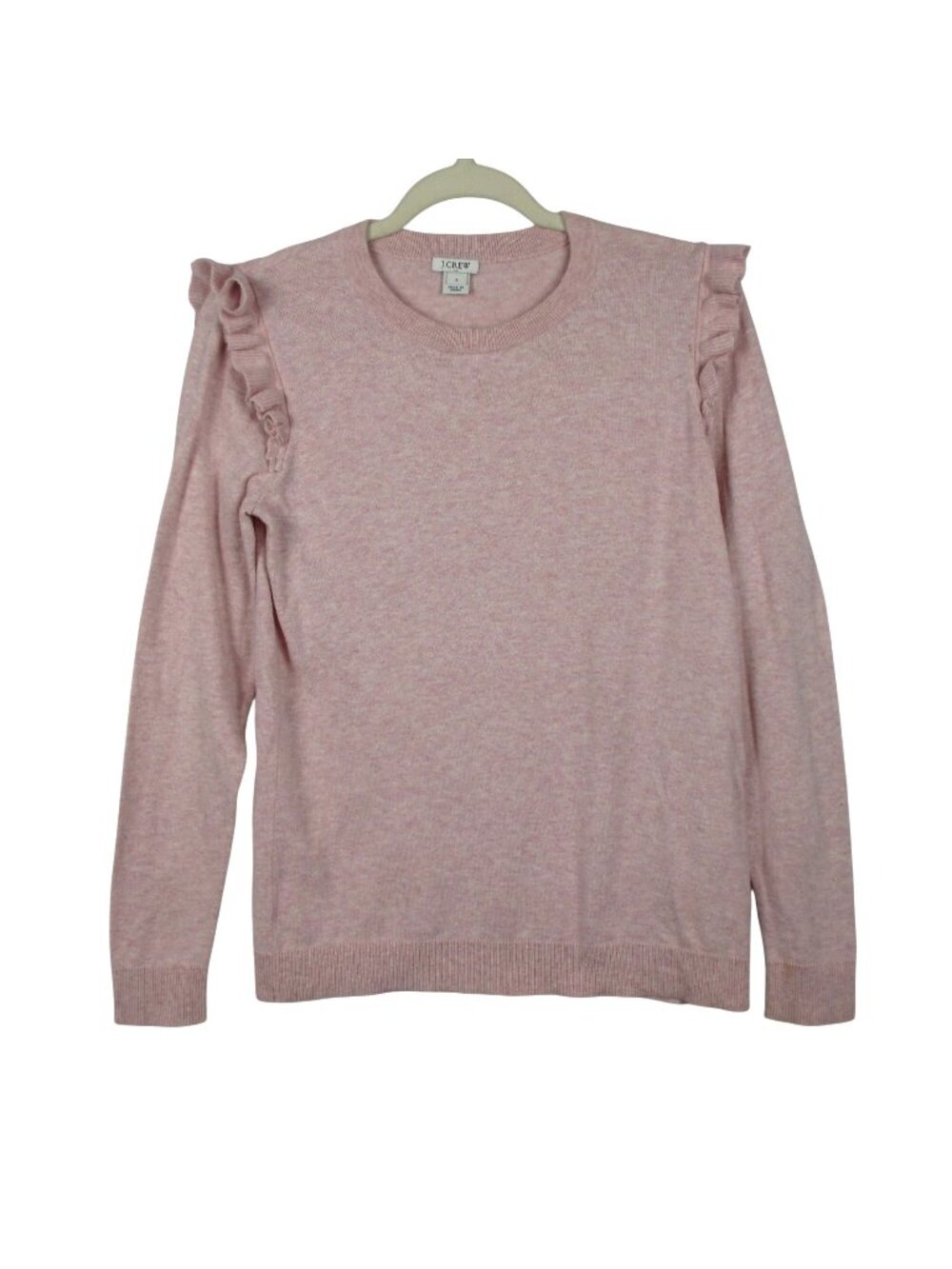 J. Crew Ruffle Shoulder Knit Cotton Sweater In Heathered Pink, Size S Preppy